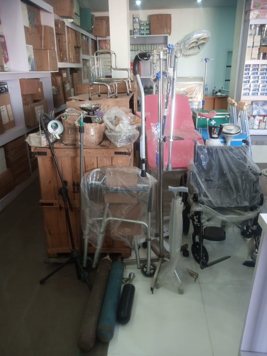 Drip stand, First aid box, Crutches, Operating table...